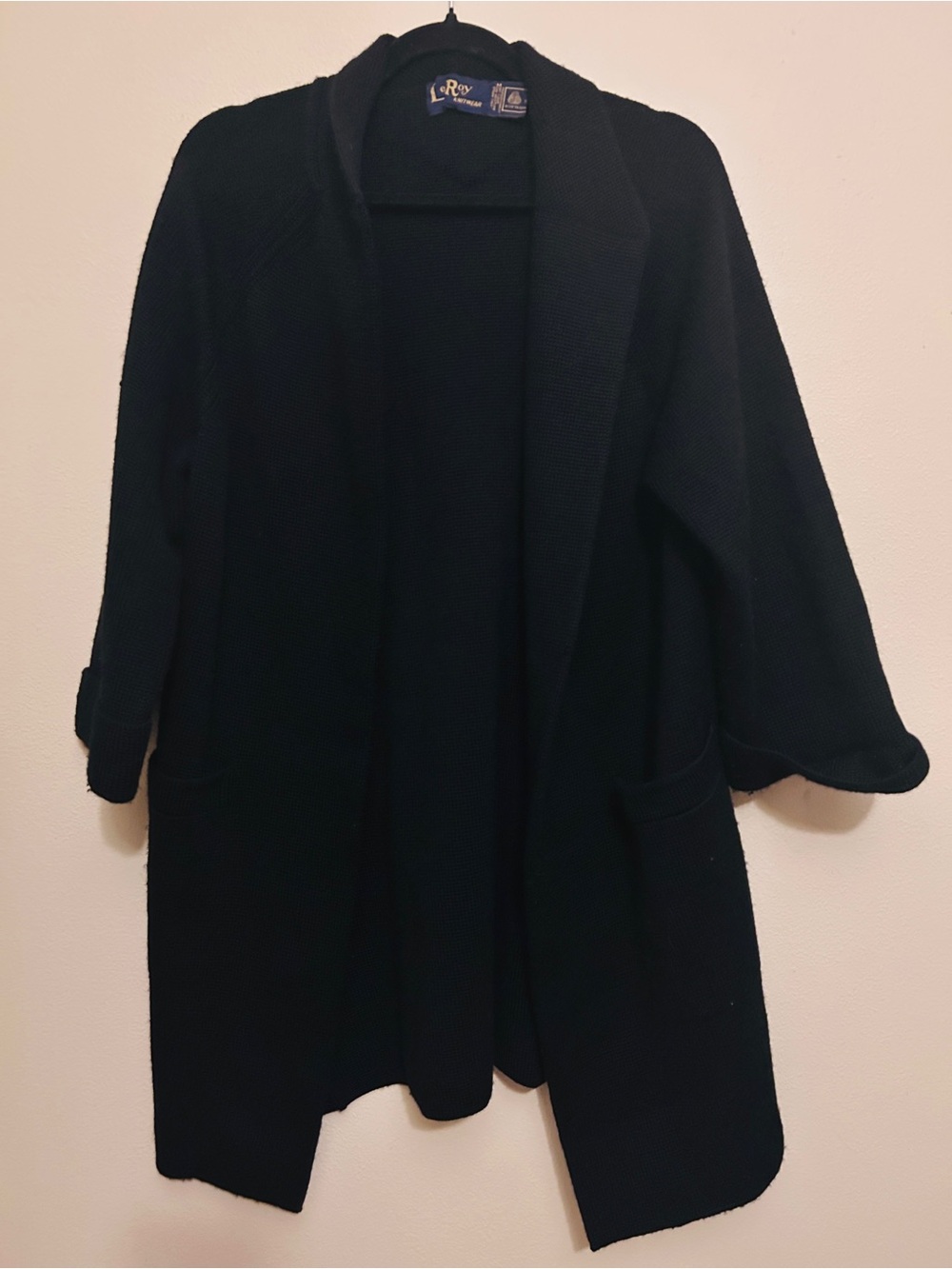 Luxury Black Open-Front Women's Knit Wool Sweater Cardigan